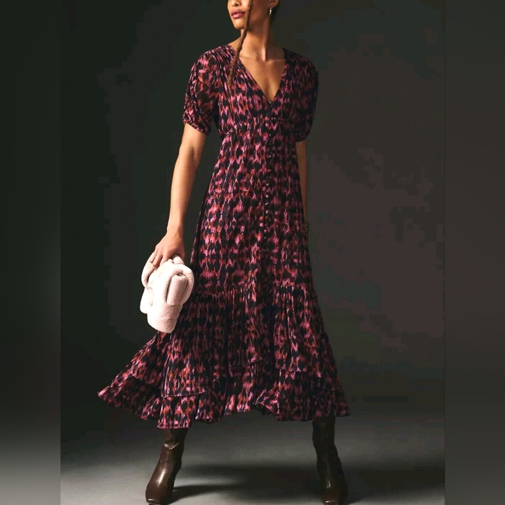 Anthropologie Ruched Mesh Lined Purple Dress. NWOT